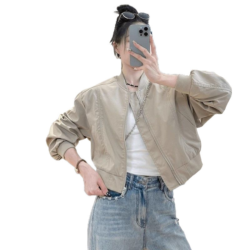 早秋女短款百搭休闲夹克上衣小个子简约时尚立领棒球服运动外套潮|undefined