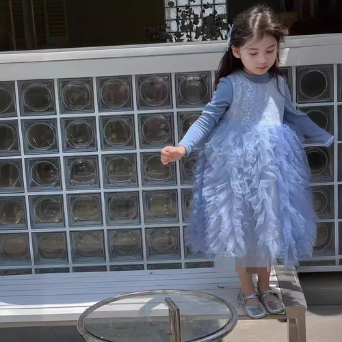 Children's Girls Autumn/Winter Dress New Pink Birthday Dress Baby Tulle Princess Dress Sparkling Backless Dress