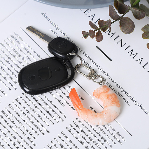 New PVC simulation shrimp keychain creative food base shrimp bag pendant fun food toy model pendant