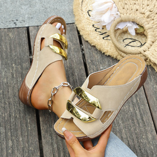 2025 Women's Sandals and Slippers Roman Style Breathable Casual Thick Bottom Slides Lightweight New Comfortable Summer Flat Heel