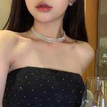 繁星璀璨微镶三层珍珠项链女高级感晚礼服choker脖颈链配饰锁骨链