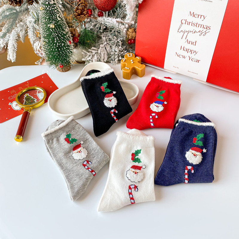 Chaussettes rouges Père Noël coréennes pour enfants, nouvelle collection automne/hiver_voghion.com