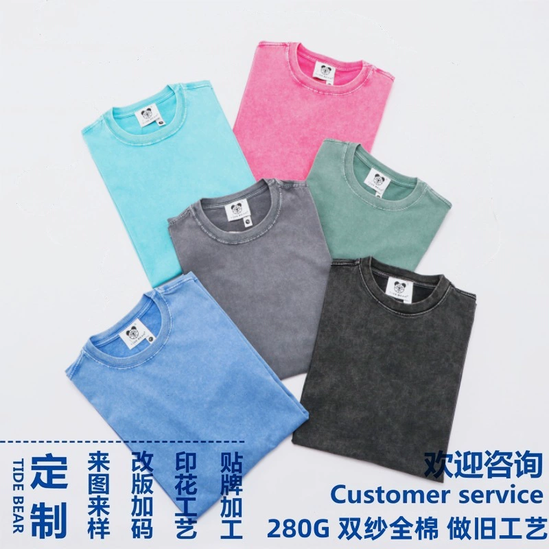 Небольшая партия чертежа и обработки образцов на заказ Ретро жареная Снежинка Тяжелая ремесло 280 г хлопковая Футболка с двойной пряжей печать на заказ