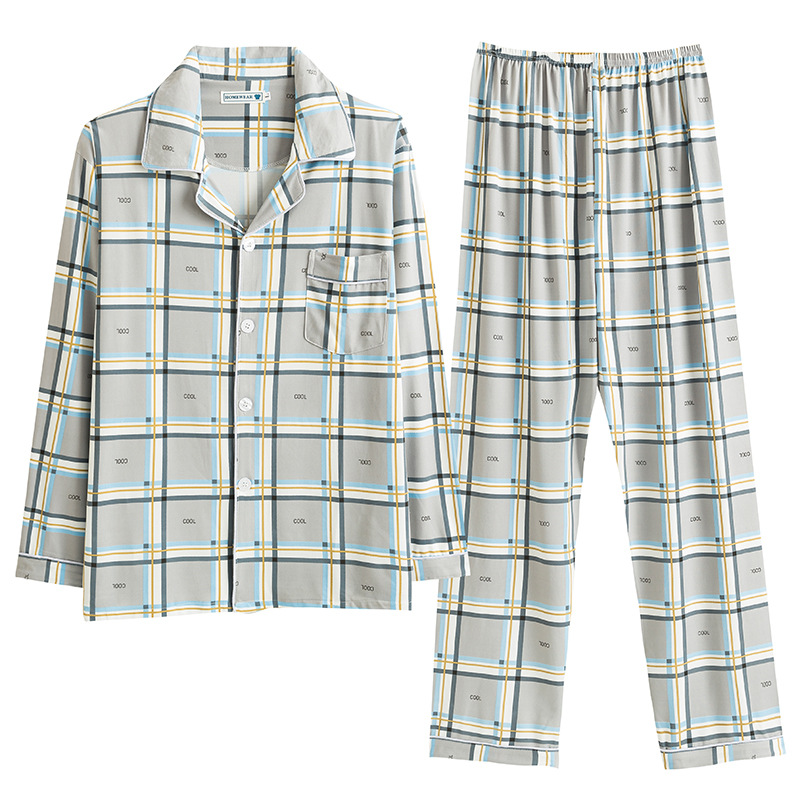 Pijamas de los hombres de manga larga de algodón de primavera y otoño delgada más el tamaño de prendas de vestir exteriores de los hombres pijamas de invierno homewear