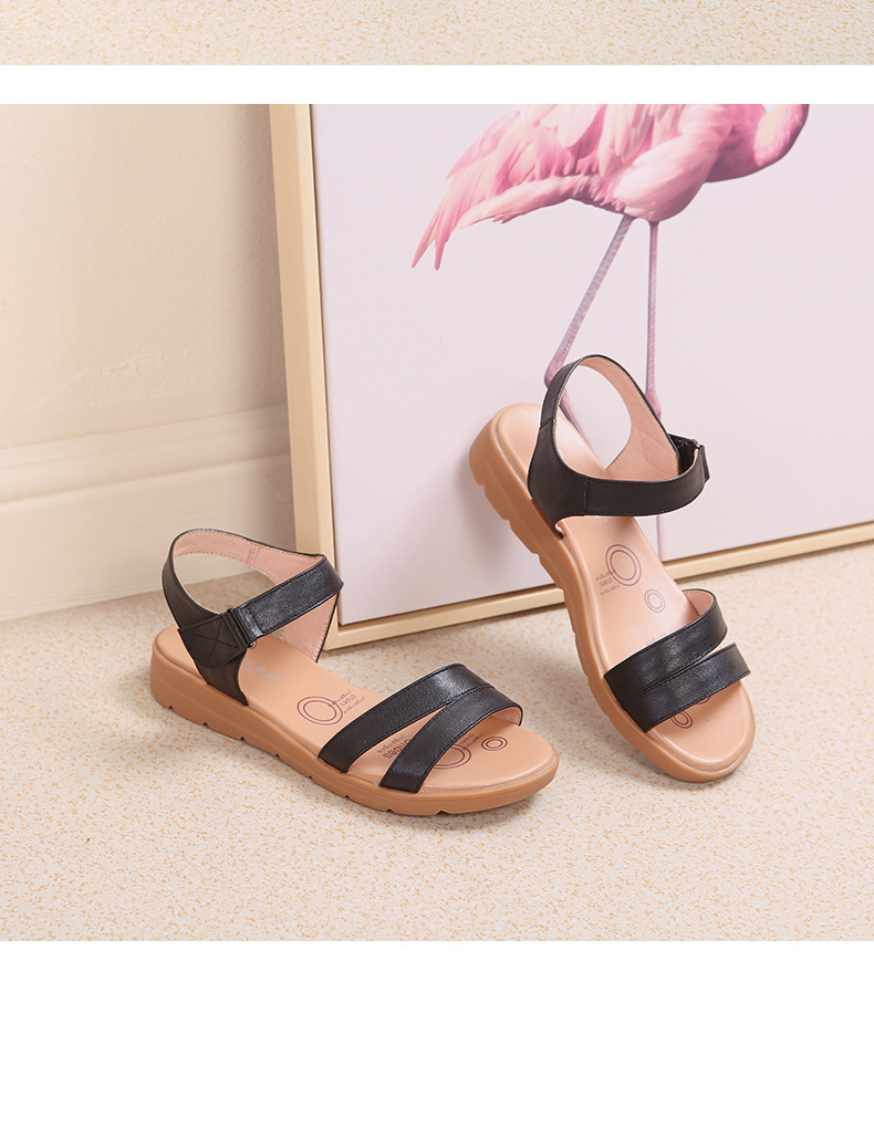 Dép sandal nữ đế bằng da mềm gân bò chống trượt mùa hè — Xám be chi tiết 22