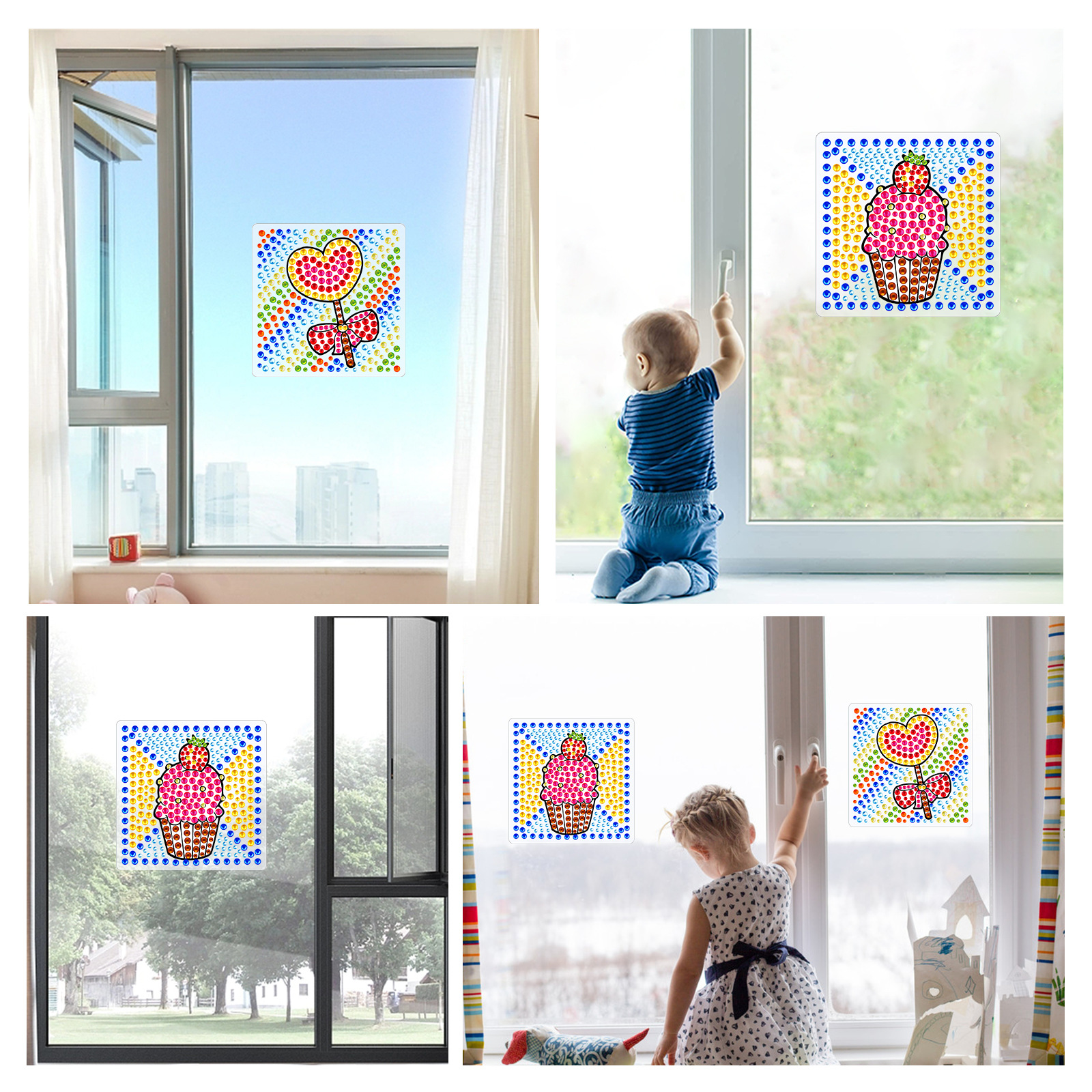 Venta caliente de dibujos animados pastel diamante pintura libre pegatinas DIY ladrillo pintura hecha a mano pegatinas ventana cristal brillante diamante caliente venta