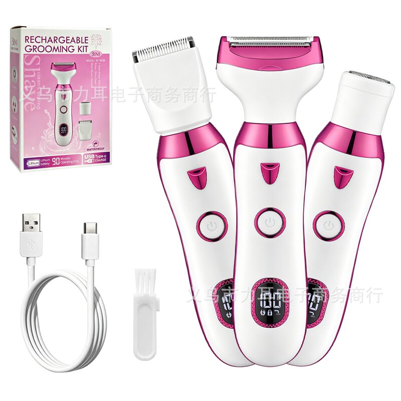 Multifunctional Electric Hair Removal Device, Razor, Three-In-One Digital Display Hair Trimmer for Women's Body and Private Parts