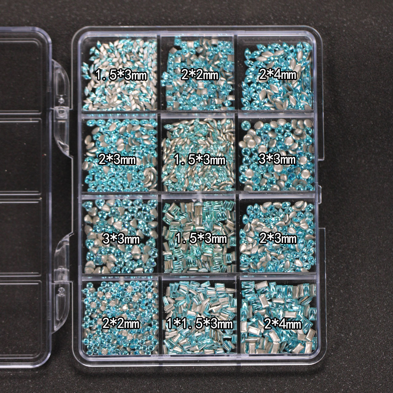 【Approximately 1900 Pieces】Lake Blue Mini Flat-Back Zircon Nail Rhinestones, Popular Nail Art Decorations