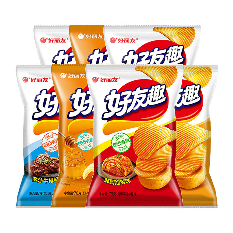 好麗友好友趣薯片70g整箱20包泡菜薯條蜂蜜黃油兒童休閒有趣膨化