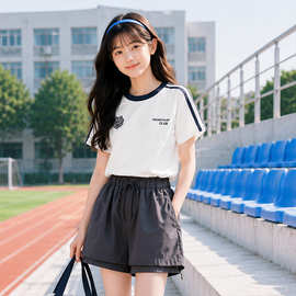 女童夏装套装2026新款大童洋气中学生女孩夏季薄款短裤两件套潮
