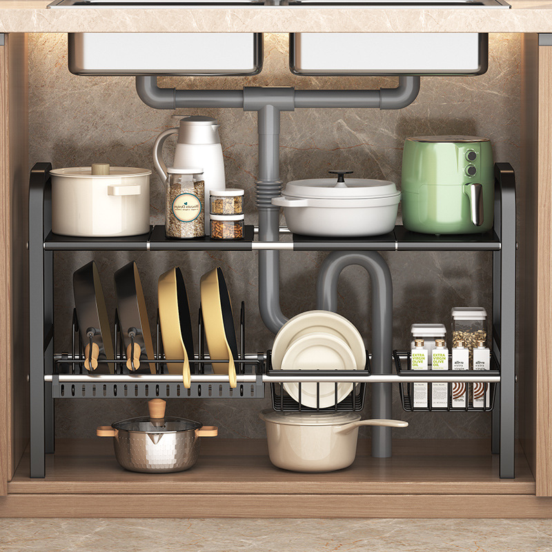 下水槽厨房收纳置物架橱柜内分层架子锅具多层锅架各种多功能神器