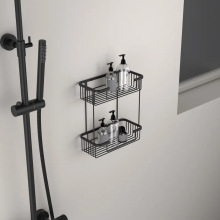 跨境定制壁挂式矩形双层不锈钢浴室货架角淋浴房储物架