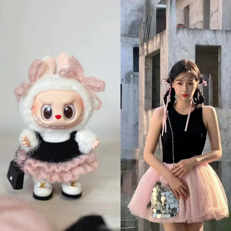 labubu娃衣配饰 欣欣子同款手工钩织芭蕾群 一二三代拉布布衣服|undefined