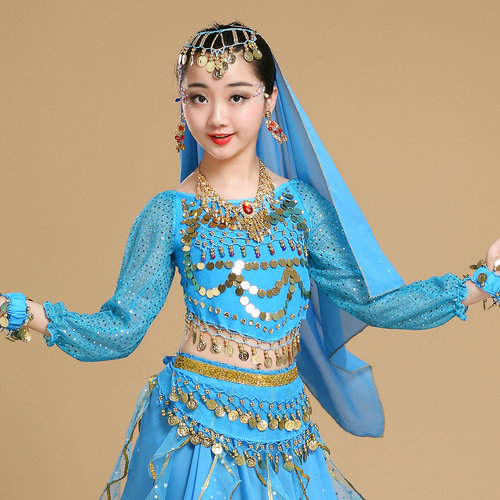 Children's Indian dance costumes Xinjiang dance folk dance fitness dance costumes belly dance highlights long-sleeved tops