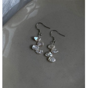 Natural Keshi Petal Shaped Pearl Ear Hook Women's Freshwater Baroque Earrings Asymmetrical Accessible Luxury S925 Silver Hook