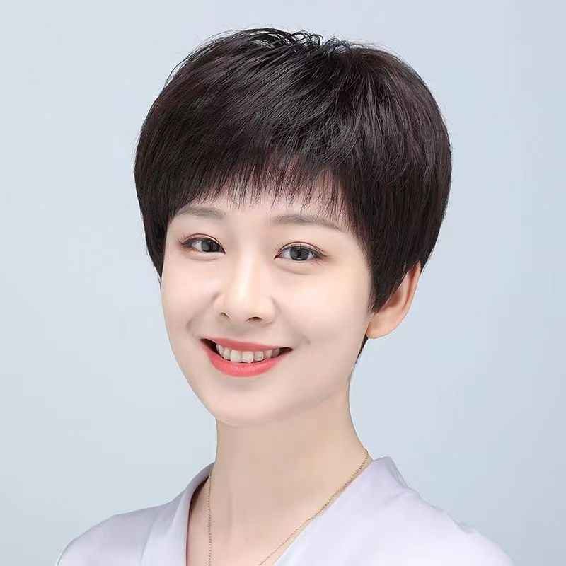 Xuchang Wig for Middle-Aged and Elderly Mothers Natural Full Real Hair Wig Female Short Hair Real Hair Wig Full Wig