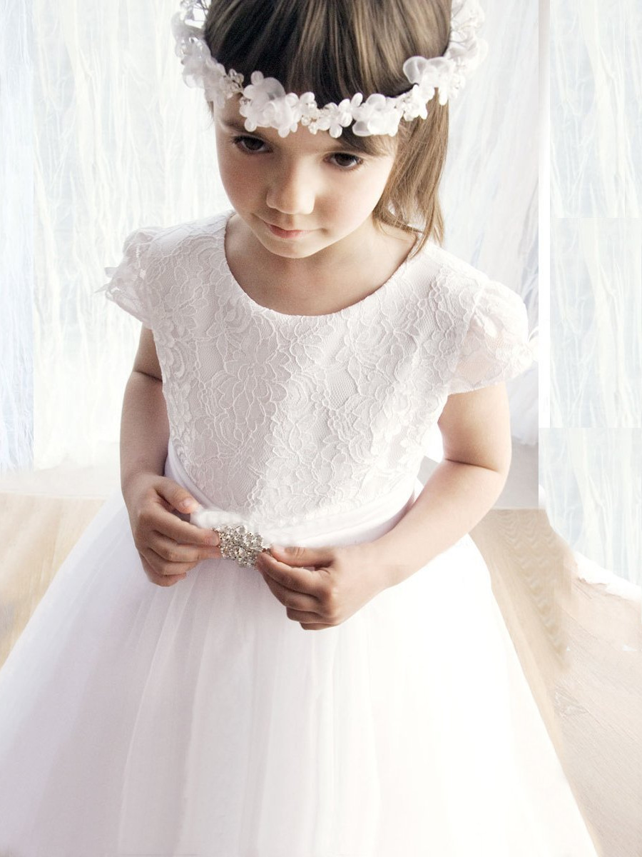 Comercio exterior transfronterizo europeo y americano vestido infantil de mangas cortas de encaje vestido de novia princesa de cumpleaños niña vestido largo