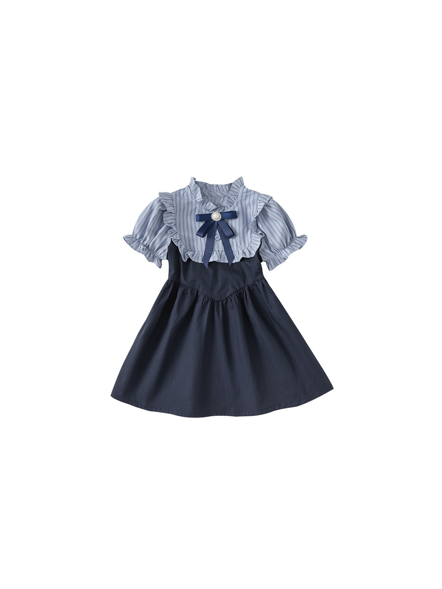 Youbao Children 's Clothing Girls Line Clothing Summer Academy style children' s fake two shirt dress Short Sleeve baby falda