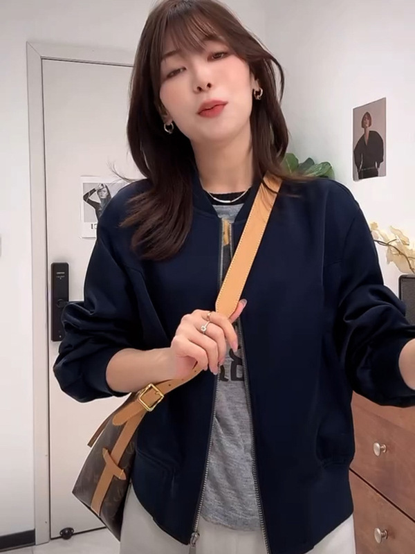 秋季美式小个子藏青色休闲短款棒球服外套外套秋装女款2025年新款|undefined