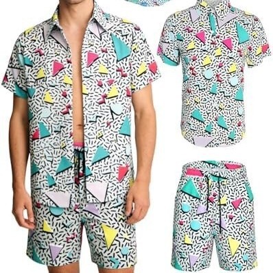 Retro Fashion 80S Super Popular Men's Summer Casual Short-Sleeve Pants Set, Cool and Stylish Men's Outfit for Cross-Border European and American Markets Retro Fashion 80S Super Popular Men's Summer Casual Short-Sleeve Pants Set, Cool and Stylish Men's Outfit for Cross-Border European and American Markets