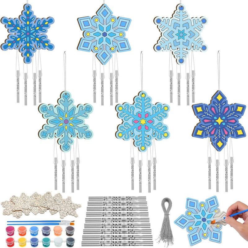 12点セット未完成イースター風鈴雪花DIY冬風鈴木製飾り雪花着色風鈴|undefined