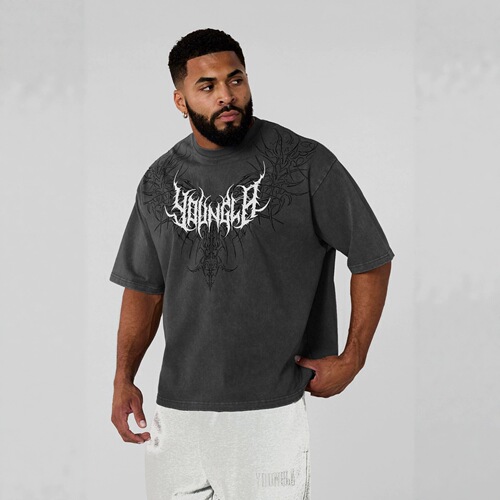 Youngla American style new men's T-shirt men's casual loose large size fashion brand printed cotton short-sleeved sports T-shirt