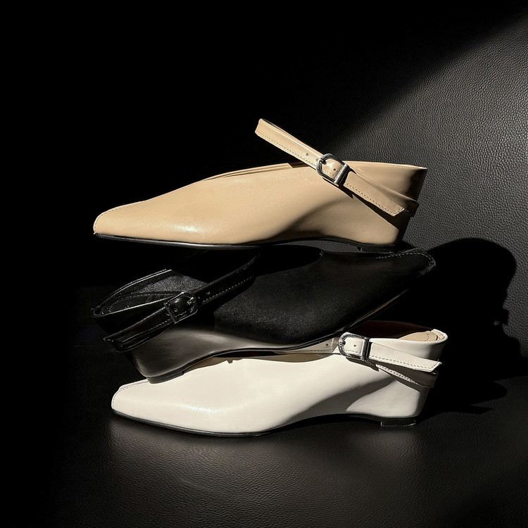 Sandal nữ hở mũi gót nêm cao da bò tăng chiều cao quai ngang — màu đen, màu trắng, màu mơ chi tiết 98