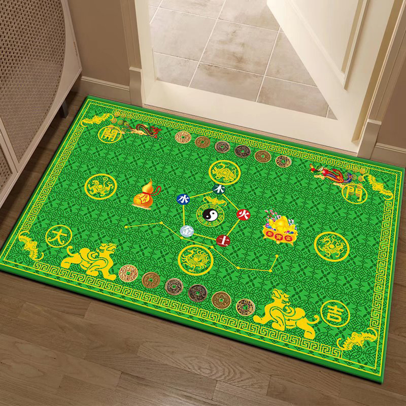 Chinese-style Dragon and Phoenix Bagua Five Elements Feng Shui Floor Mat for Living Room and Bedroom, Attracts Wealth and Fortune, Home Use, Waterproof and Washable