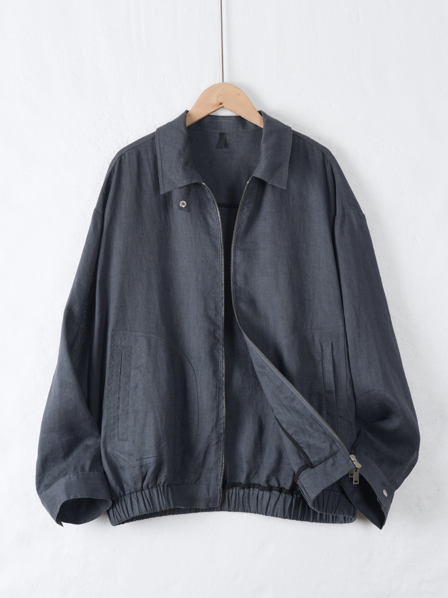 100% Linen Jacket, American Style, Spring, Loose Fit, Stand Collar, Zip-Up, Unisex, Casual, Old Money Style Jacket