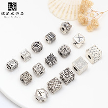 藏银配饰 方形串云纹格子六字古银色保色diy隔珠手串手链饰品配件