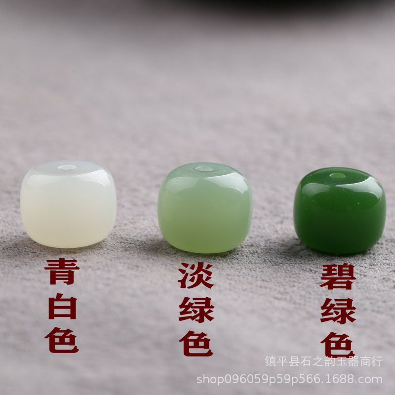 仿田玉碧玉老型珠玻璃散珠菠菜绿晴水色玉石桶珠子串珠手链
