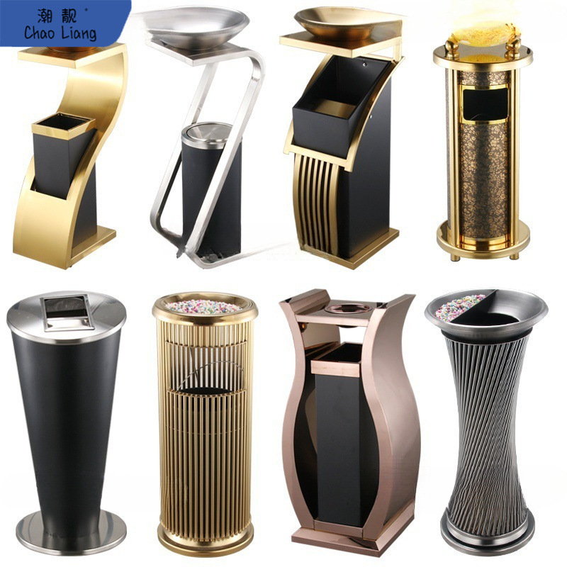 Hotel Lobby Stainless Steel Trash Can Commercial Office Building Vertical Elevator Corridor Sanitary Bucket with Ashtray Deodorant