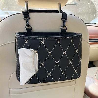 Car Interior Hanging Bag, Car Tissue Box, Seat Back Storage, Practical Car Accessories, Essential Car Supplies, Storage Box (Car storage bag/box) - black-chair-back-storage-bucket-free-waterproof-bucket-1-roll-of-garbage-bag