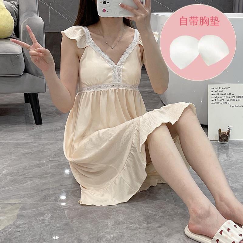 2023 verano pijamas lindo dulce crepé camisón niña con pecho encaje chaleco falda desgaste del hogar