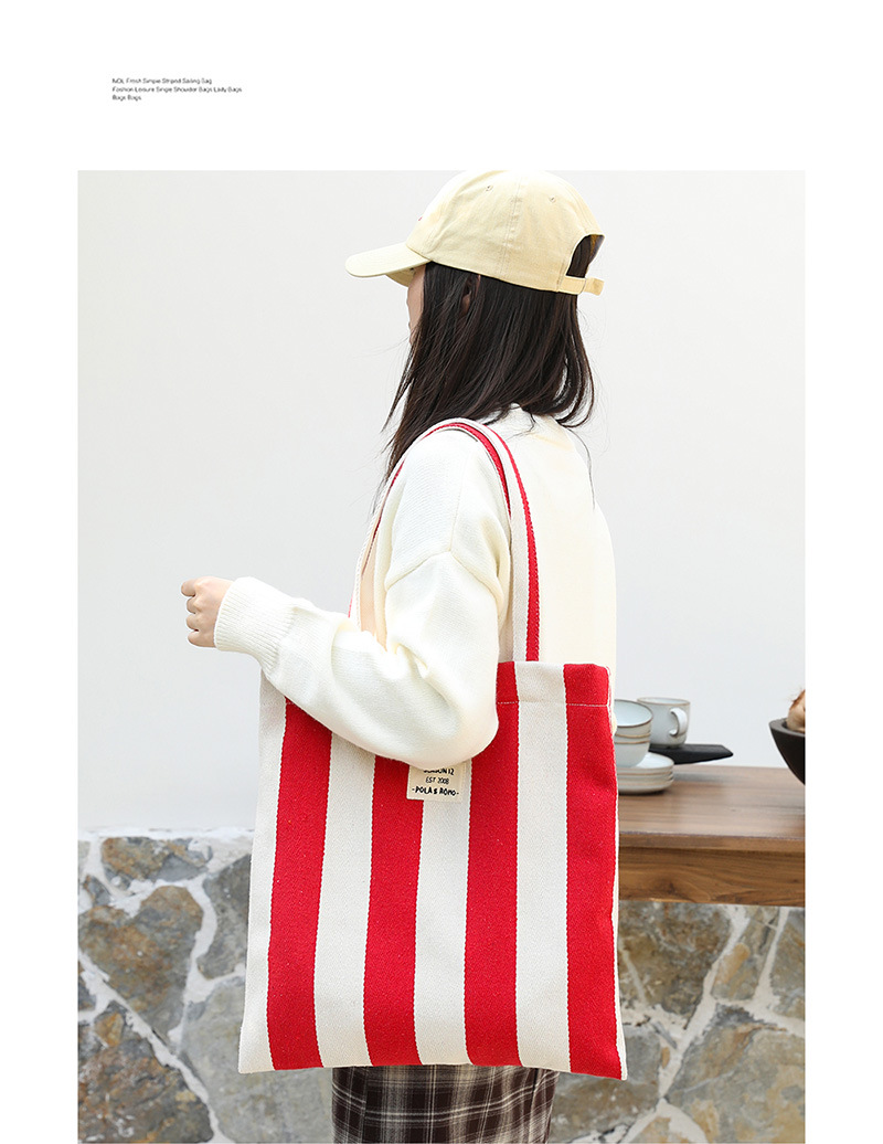 Women's Large Canvas Stripe Preppy Style Classic Style Open Canvas Bag display picture 6