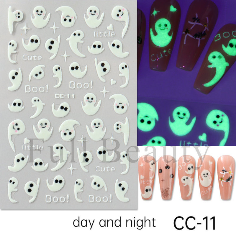 越境新作ネイルステッカーinsハロウィーン夜光蜘蛛網幽霊小鬼蜘蛛爪貼りnail|undefined