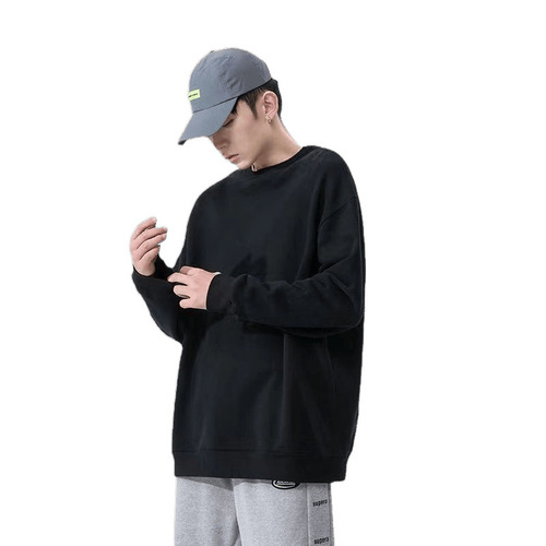 Men's thin round neck pullover hoodie, pure color, spring and autumn season, pure color trend, loose and versatile casual outerwear
