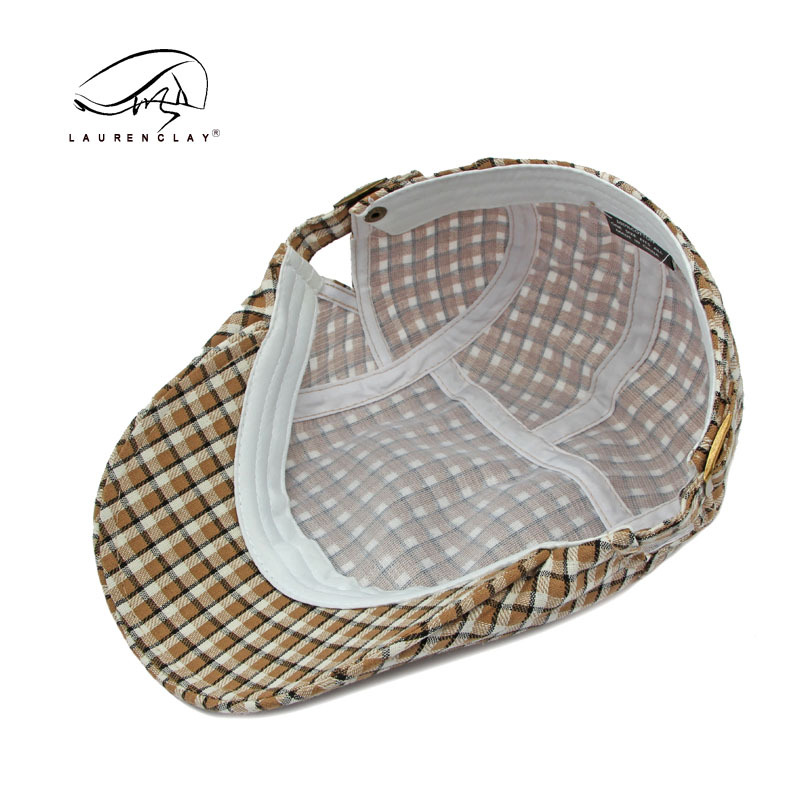 Japonés retro Plaid sombrero delantero de primavera y verano Delgado transpirable boina enarbolada hombres británico retro pintor sombrero