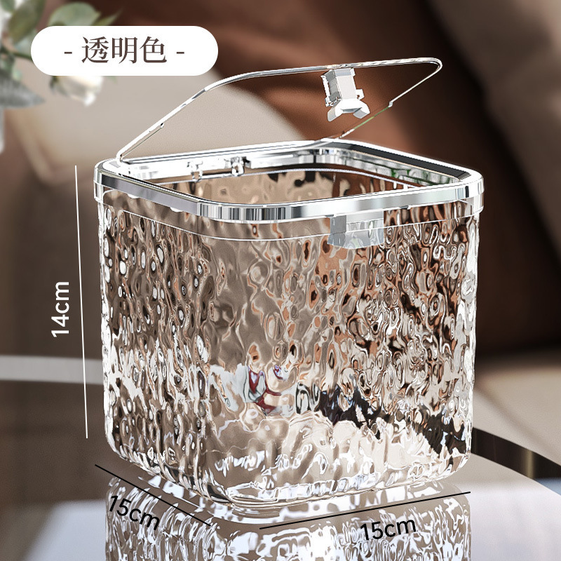 Desktop Small Trash Can with High Appearance and Cute Mini Press with Lid Kitchen Dining Table Bedroom Bedside Office Wastebasket