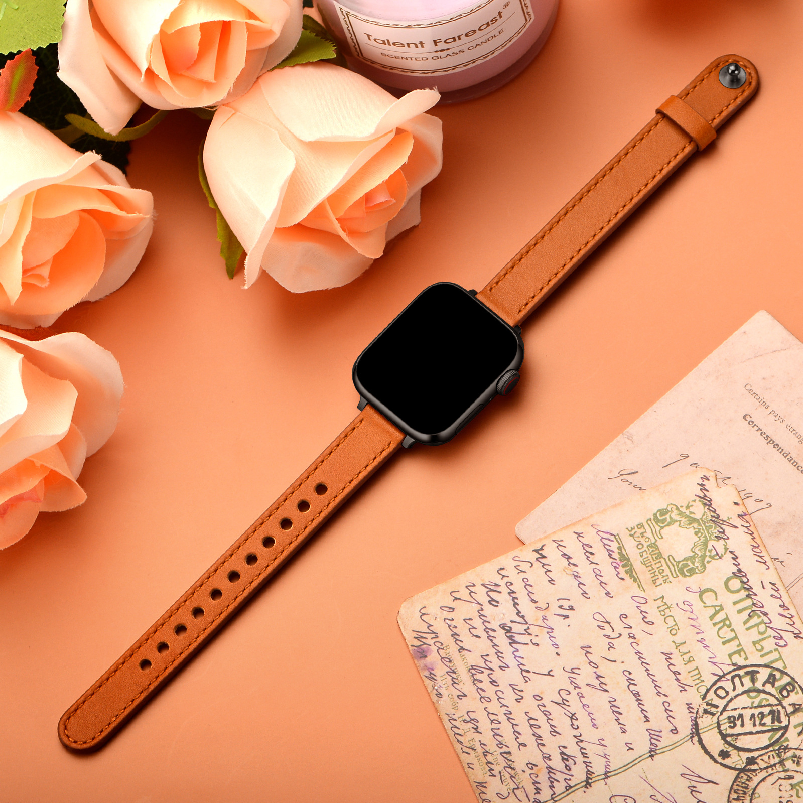 18g Weight Apple watch watchband Classification Genuine leather Material Solid Color Pattern Retro Style Retro Solid Color Apple Watch Watchband 7
