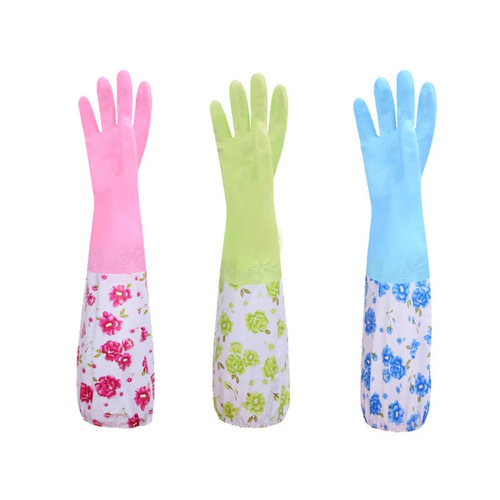 Winter thickened kitchen cleaning and dishwashing gloves, extra long plus velvet waterproof soft rubber warm laundry housework gloves