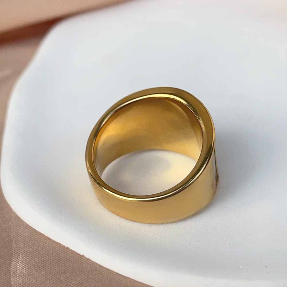 Rectangle Pattern Exaggerated Simple Style Rectangle Titanium Steel Shell Wide Band Ring In Bulk