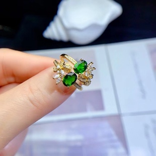 925 silver inlaid natural diopside ring hot niche simple fashion color treasure main stone 5*7