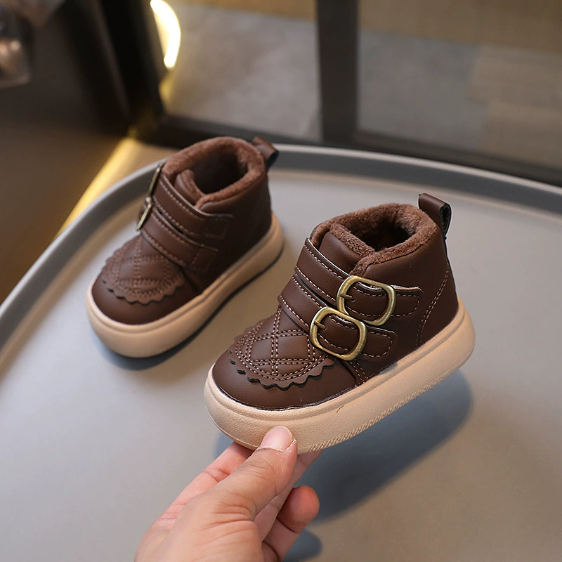 Детские хлопковые ботинки на флисовой подкладке с мягкой подошвой, модель 2024 года, для младенцев и малышей