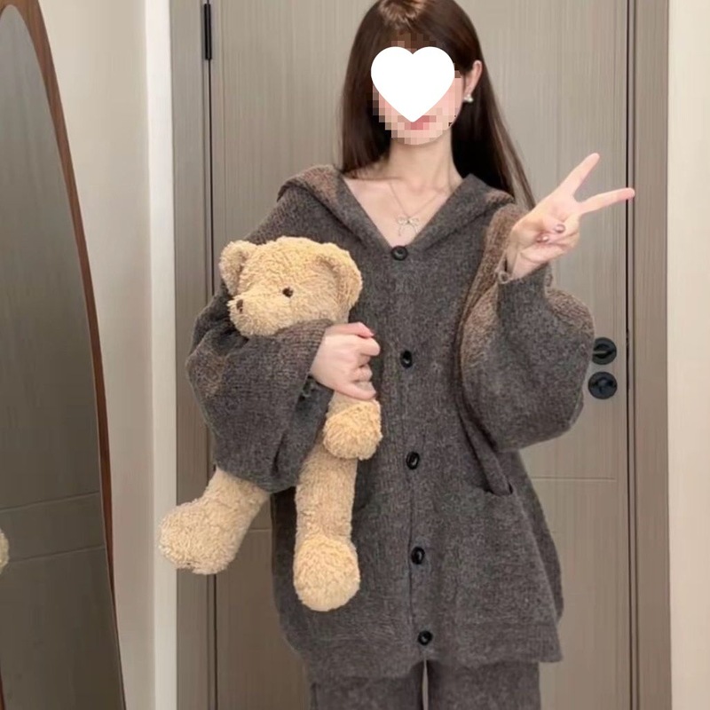 2025秋冬新款复古慵懒宽松连帽新款简约休闲两件套女百搭包邮批发|undefined