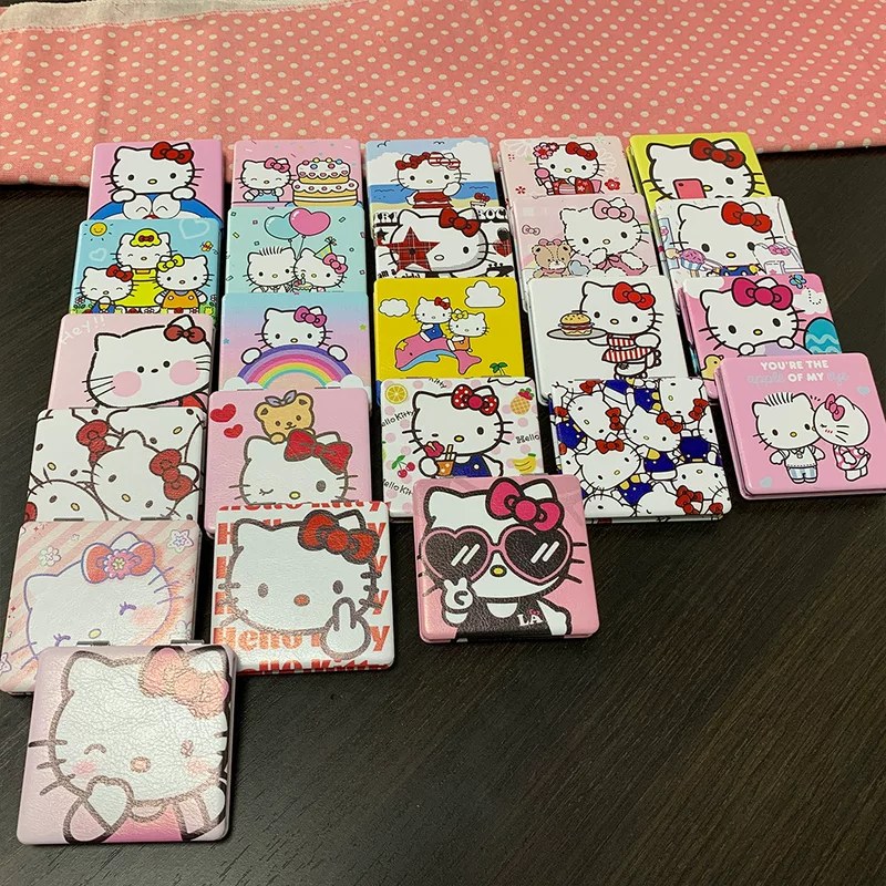 Handheld Folding Mirror (Hello Kitty) Cute Custom Print, Compact 7.1×6.7 cm for Students
