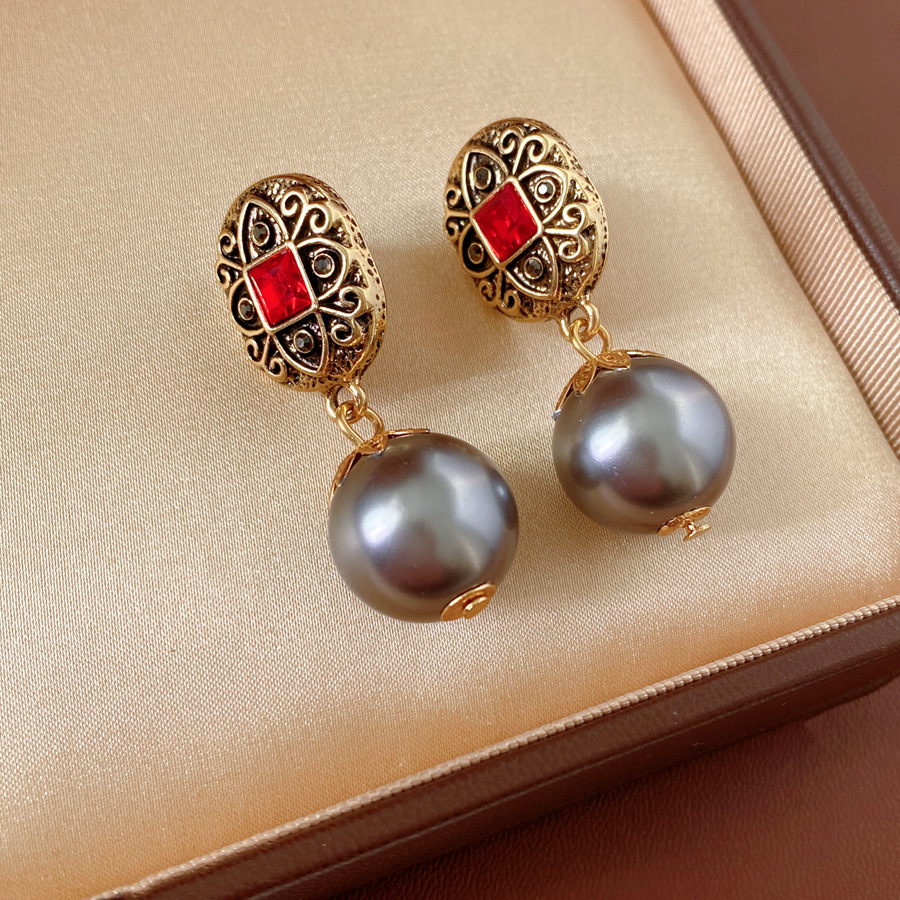 Medieval vintage elíptico con diamantes de doble capa collar de perlas cadena de suéter retro lujo ligero conjunto de joyas de alta calidad