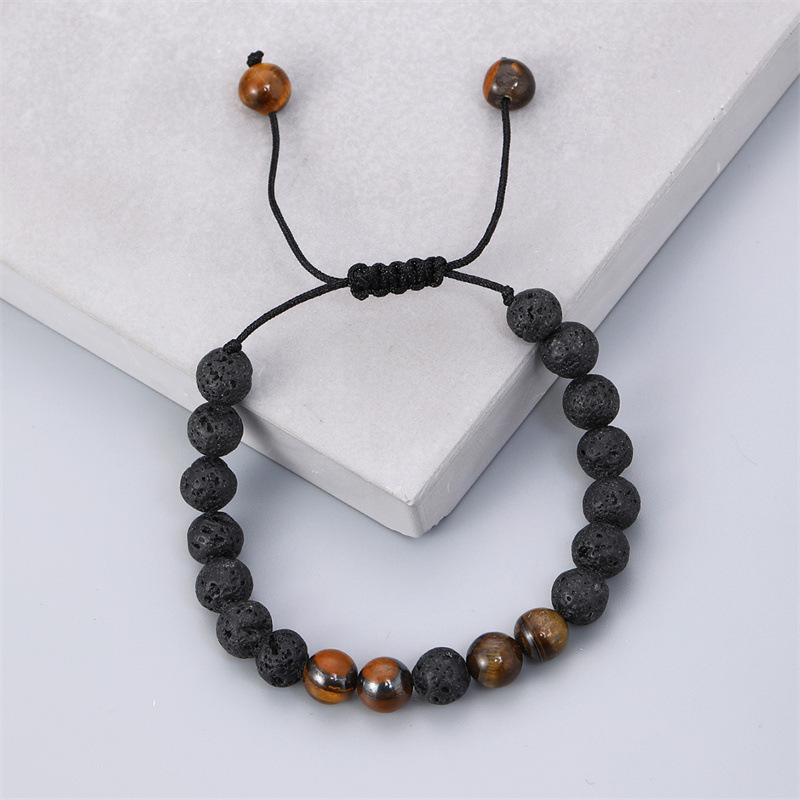 Piedra volcánica de ojo de tigre amarillo piedra tejida pulsera de los hombres transfronterizos de moda europea y americana nueva pulsera de piedra de 8mm de cuentas DIY