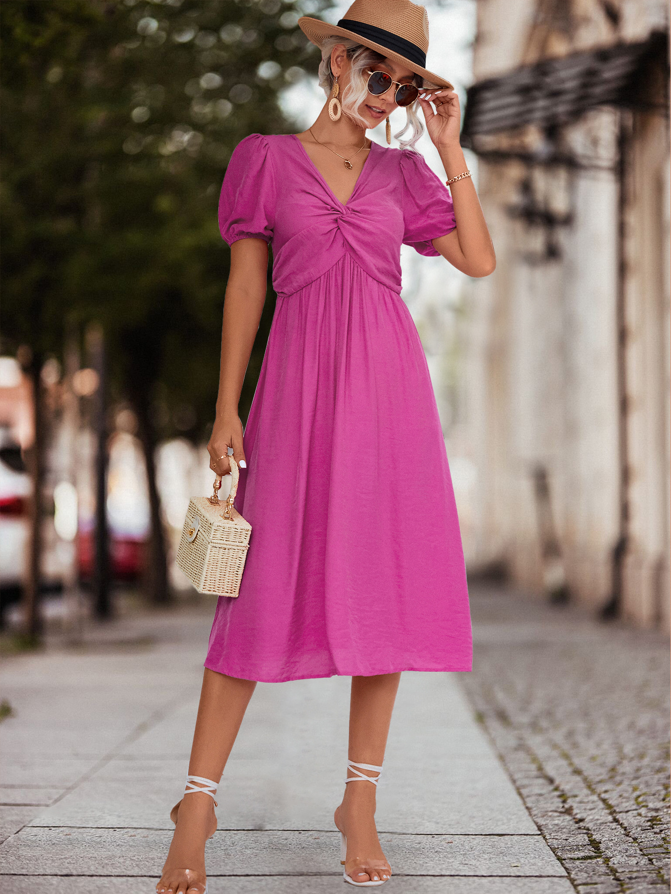 Women's Ruffled Short Sleeve Twisted Dress For Summer Elegance_voghion.com