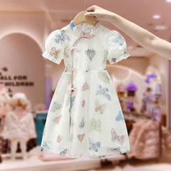 Girls' dresses summer 2024 new children's Hanfu internet celebrity fashion cheongsam summer clothes China slimming princess dress 